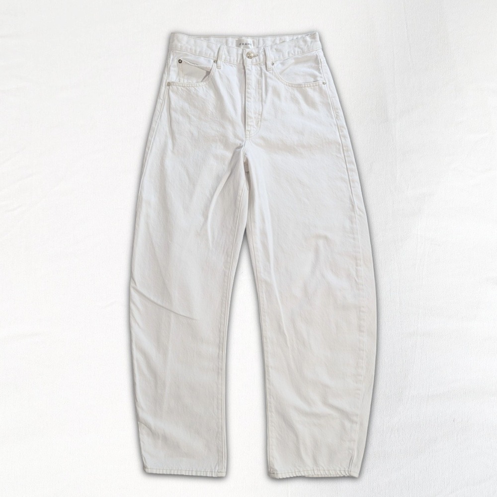 FRAME The Bubble High Rise Barrel Jeans Women Size 27 White Off-White Crop Denim